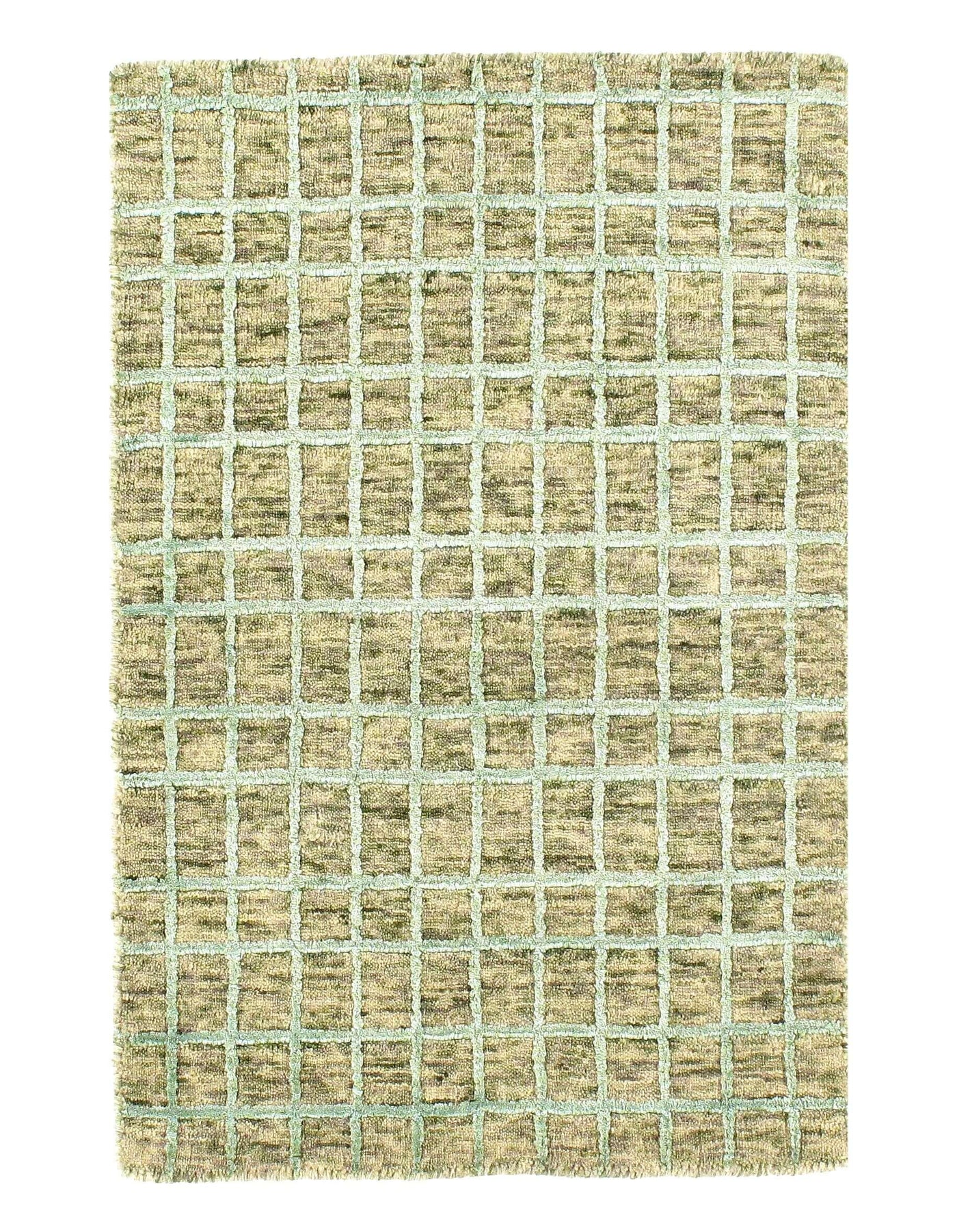 Beige Modern Crosshatch Hand-made Bamboo Silk Indo Rug - 2' x 3' (Available in Different Sizes)