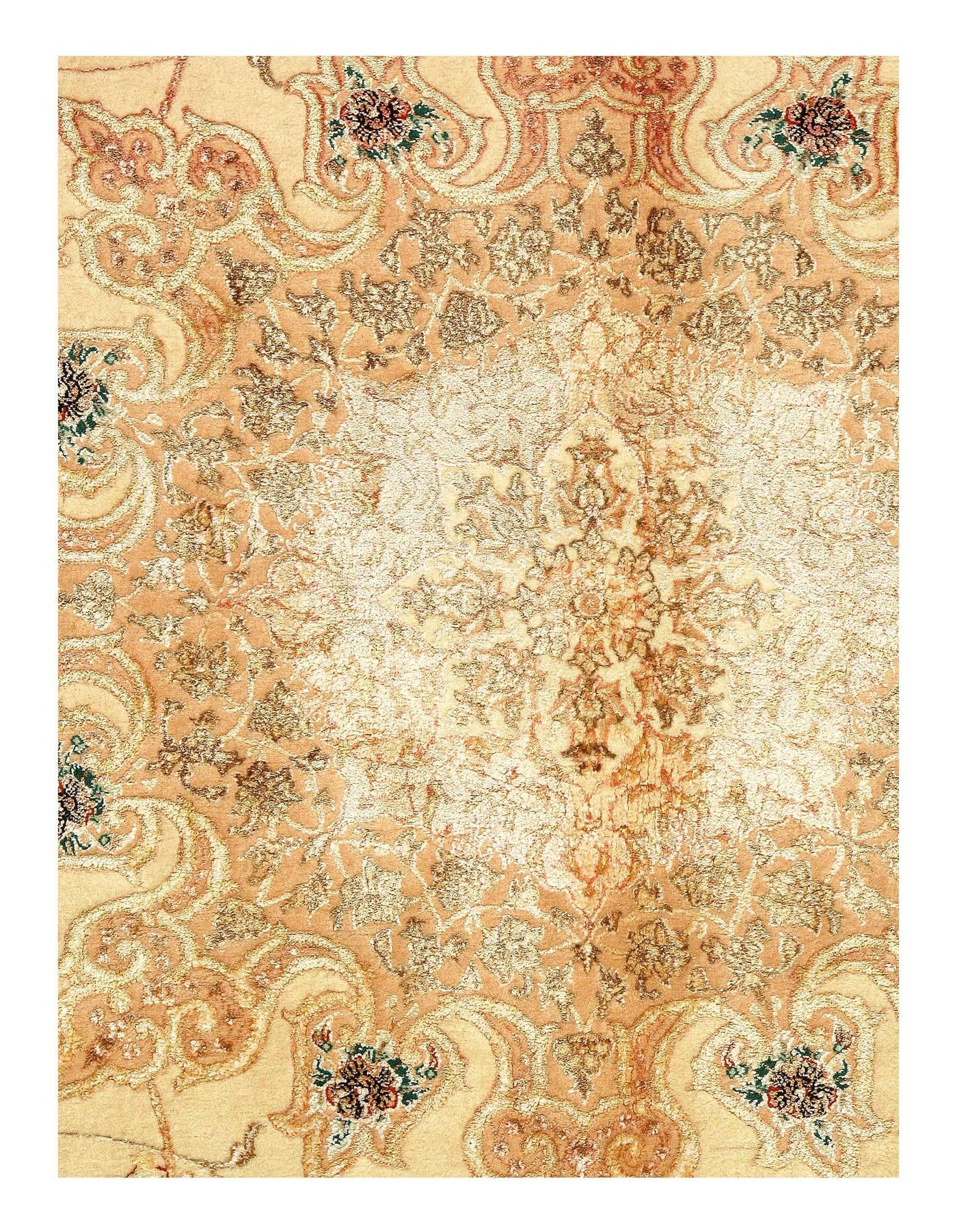 Beige Persian Isfahan Silk & wool Rug - 8'1'' x 11'11''