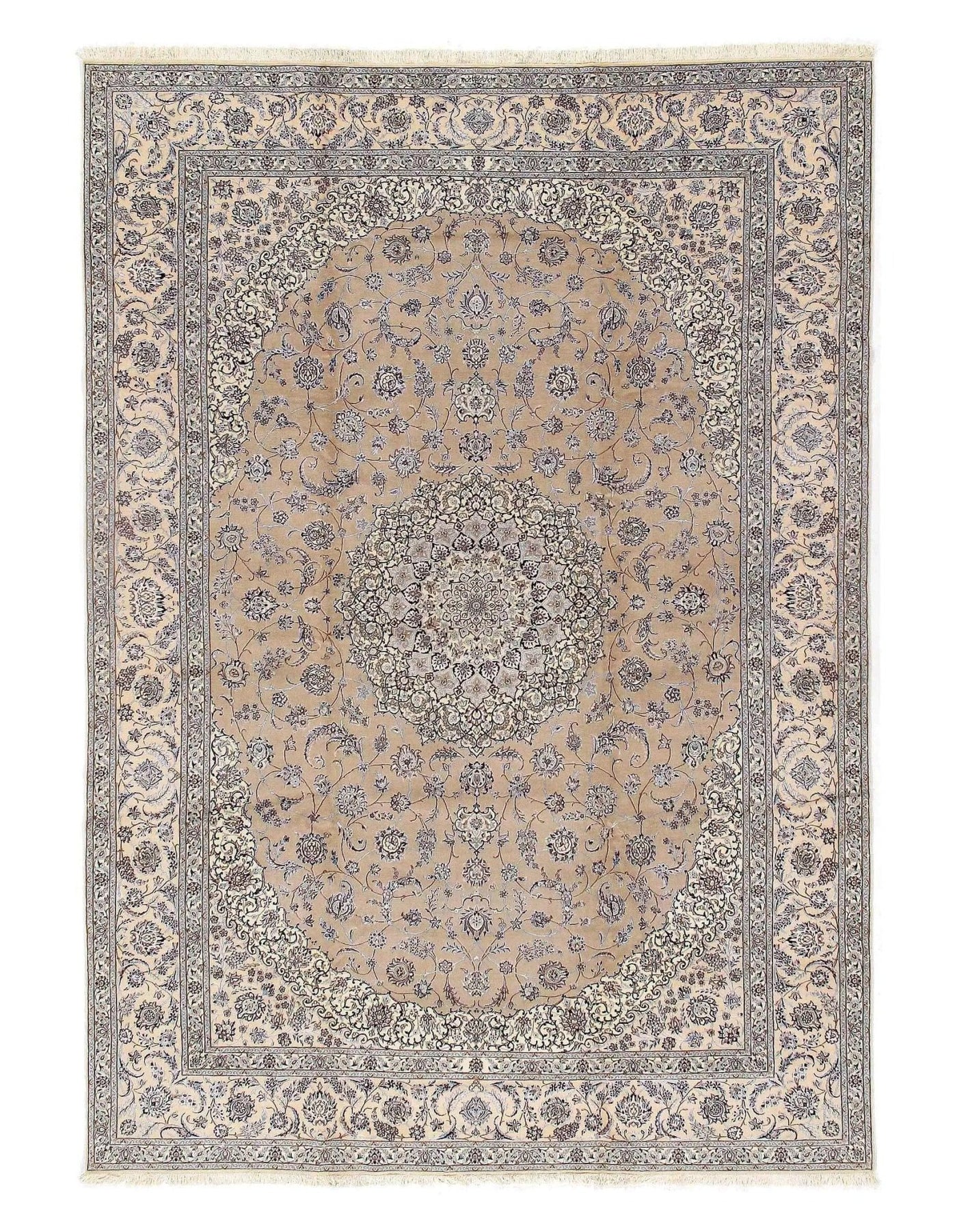 Canvello Beige Silkroad Nain silk & wool 6 LA Rug - 9'11"x13'11" - Canvello