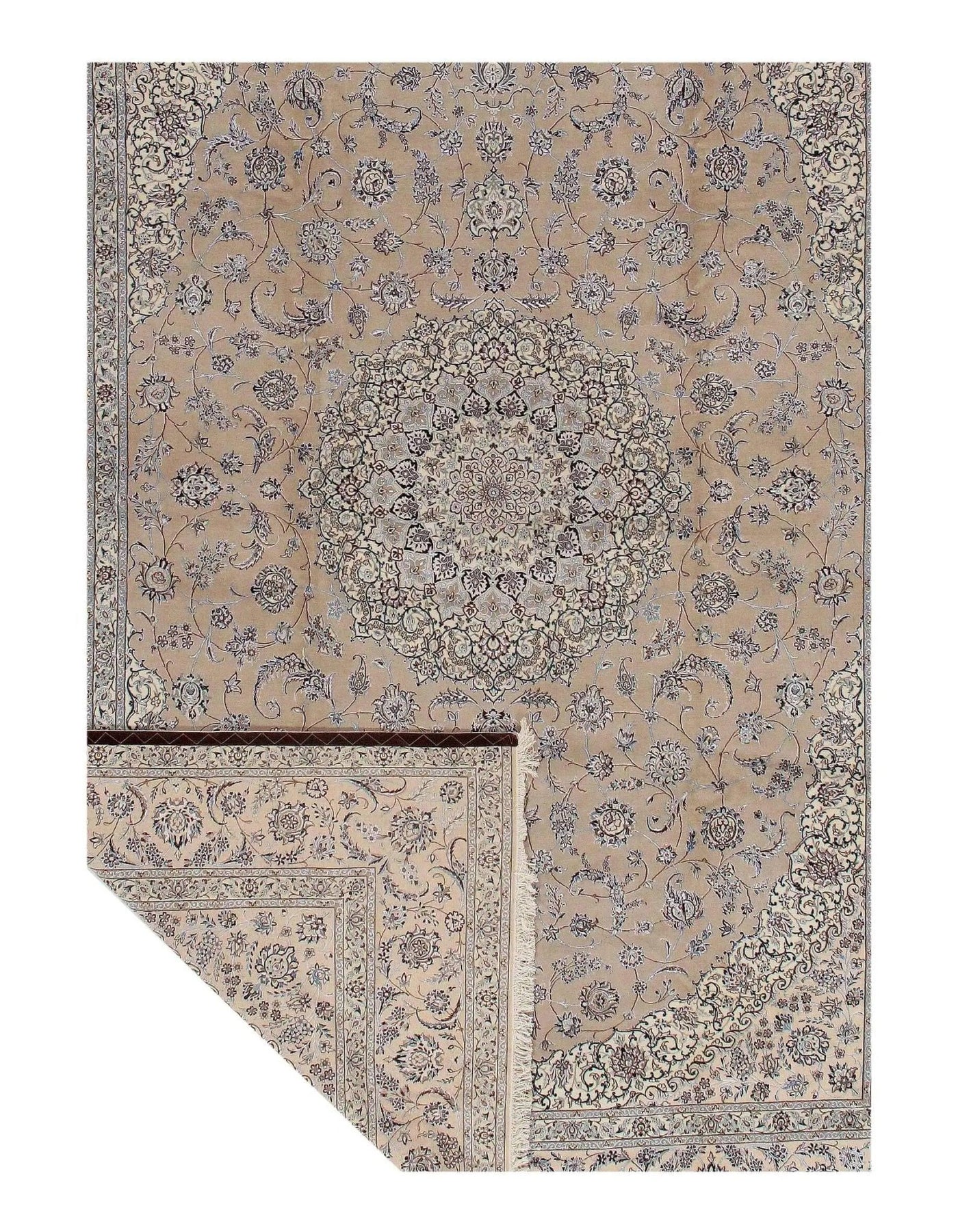 Canvello Beige Silkroad Nain silk & wool 6 LA Rug - 9'11"x13'11" - Canvello