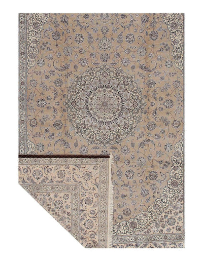 Canvello Beige Silkroad Nain silk & wool 6 LA Rug - 9'11"x13'11" - Canvello