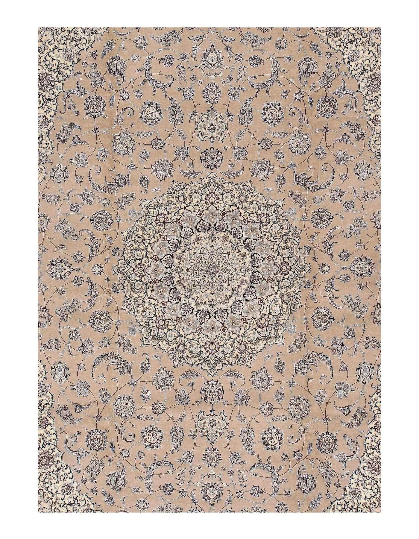 Canvello Beige Silkroad Nain silk & wool 6 LA Rug - 9'11"x13'11" - Canvello