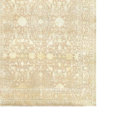 Canvello Beige Tabriz Design Silk & Wool Rug - 6'5" X 9'5"