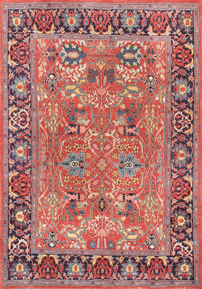 Canvello Bidjar Hand - Knotted Rust And Navy Rug - 5' 6" X 7' 6" - Canvello