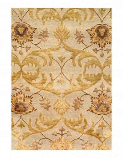 Canvello Bige Color Fine Hand Knotted silk & wool rug 6' X 9' - Canvello