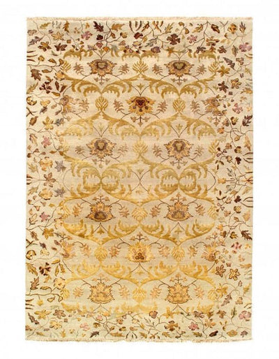 Canvello Bige Color Fine Hand Knotted silk & wool rug 6' X 9' - Canvello