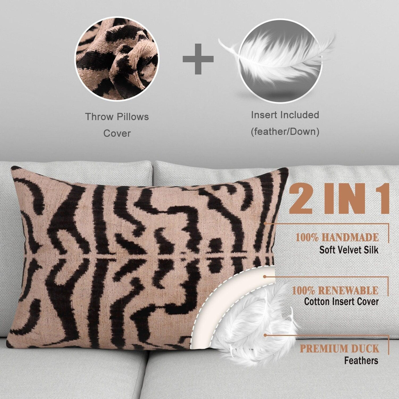 Canvello Black And Beige Tiger Print Throw Pillows | 16 x 24 in (40 x 60 cm) - Canvello