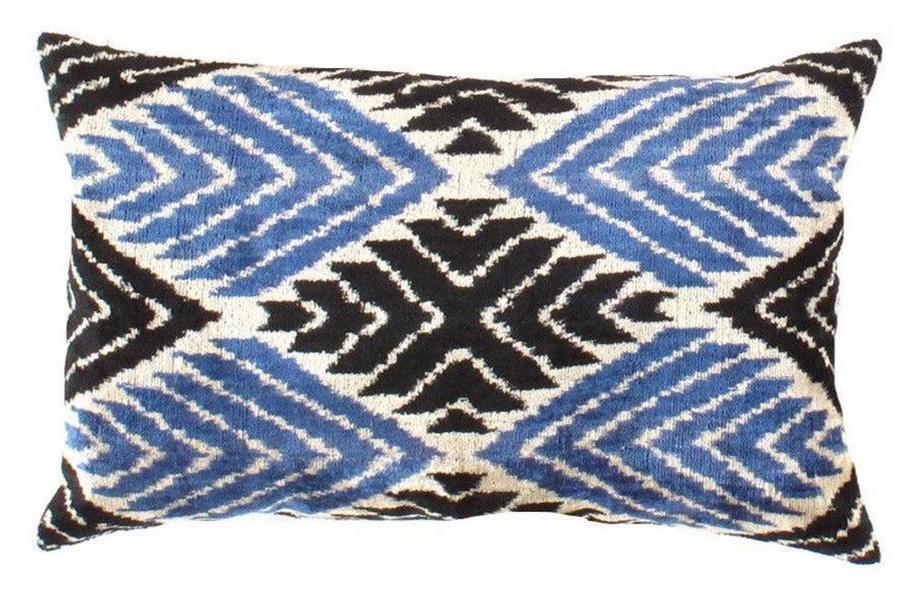 Canvello Black & Blue Silk Ikat Pillows - TI 156 - Canvello