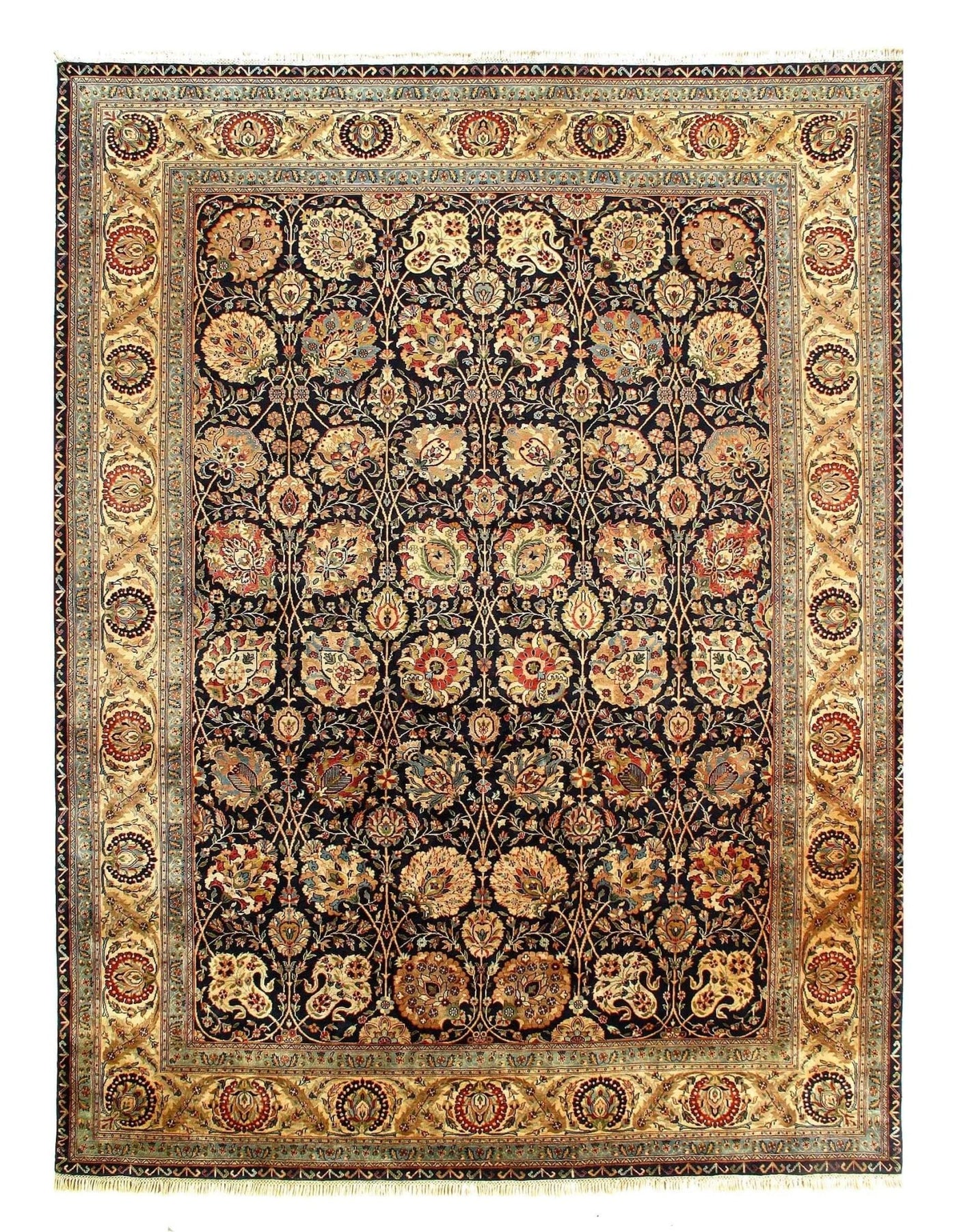 Canvello Black Color Fine Hand Knotted Agra Rug 9'1'' X 12' - Canvello