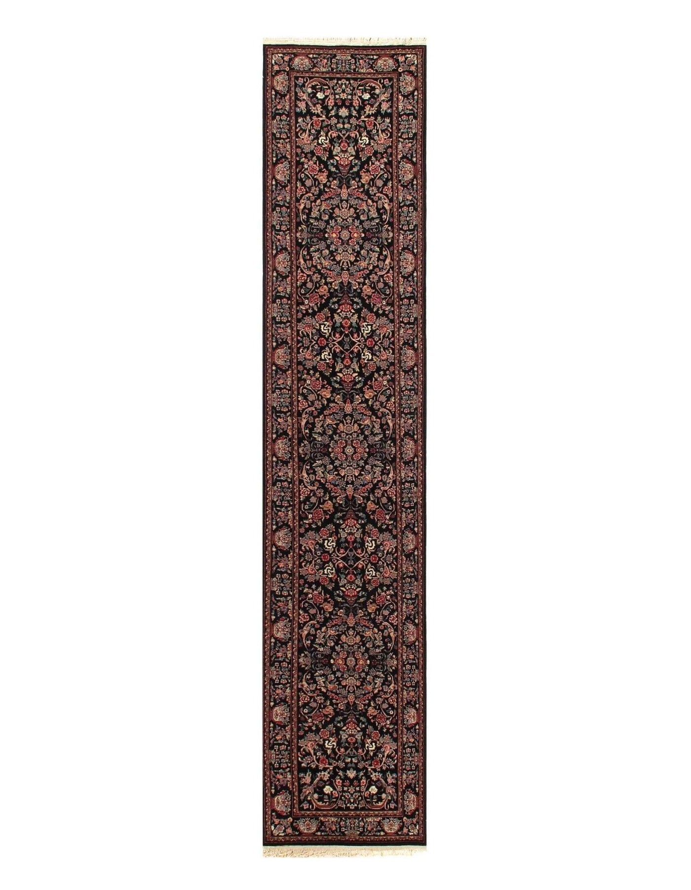 Canvello Black Color fine Hand Knotted Yazd runner 2'6'' X 12'2'' - Canvello