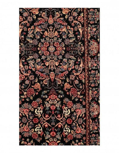 Canvello Black Color fine Hand Knotted Yazd runner 2'6'' X 12'2'' - Canvello