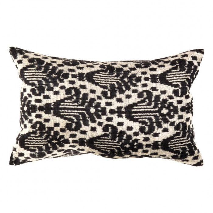 Canvello Black Designer Velvet Ikat Pillow - 16'' X 24'' - Canvello