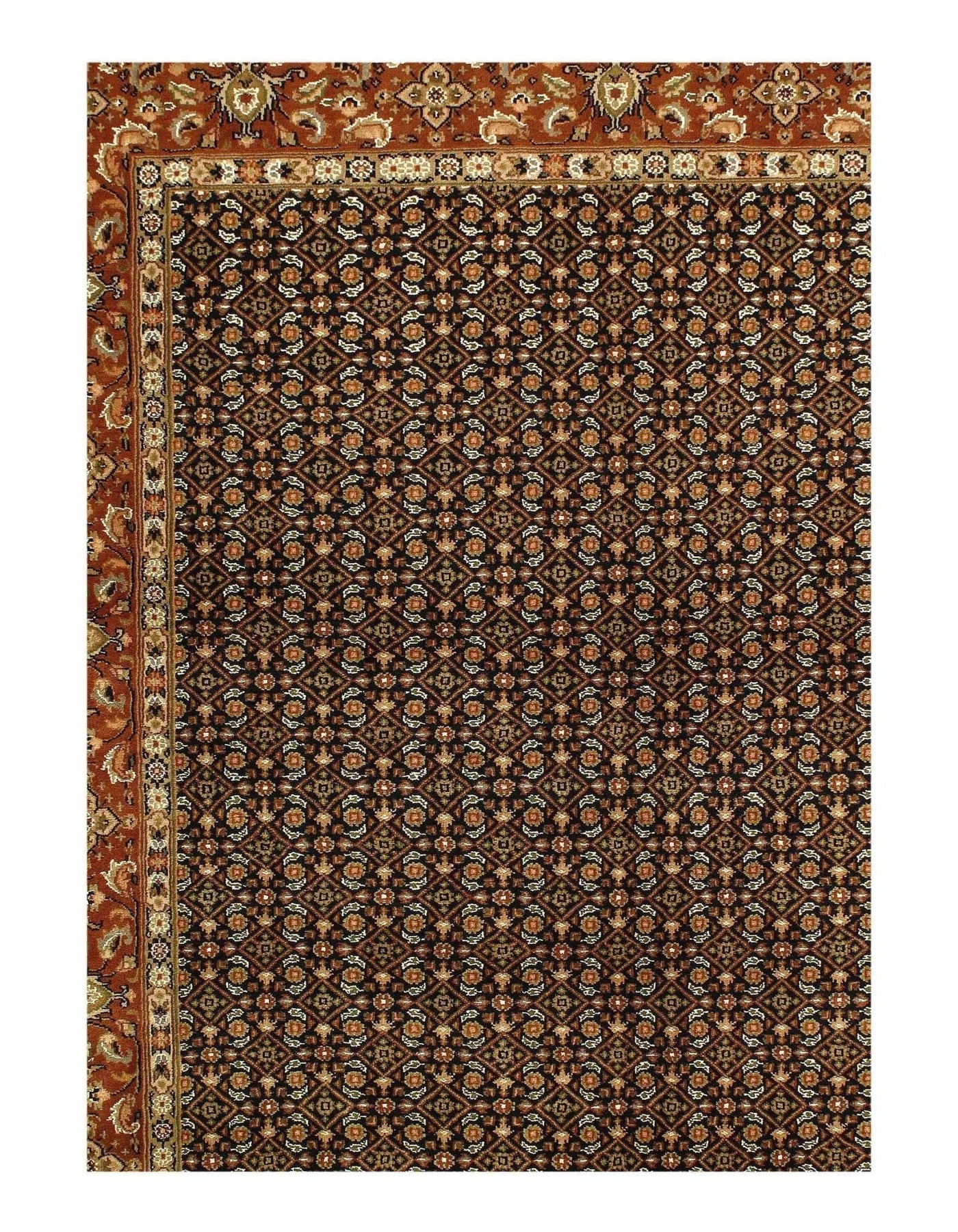 Canvello Black Herati fine Hand Knotted Rug 5' X 6' - Canvello