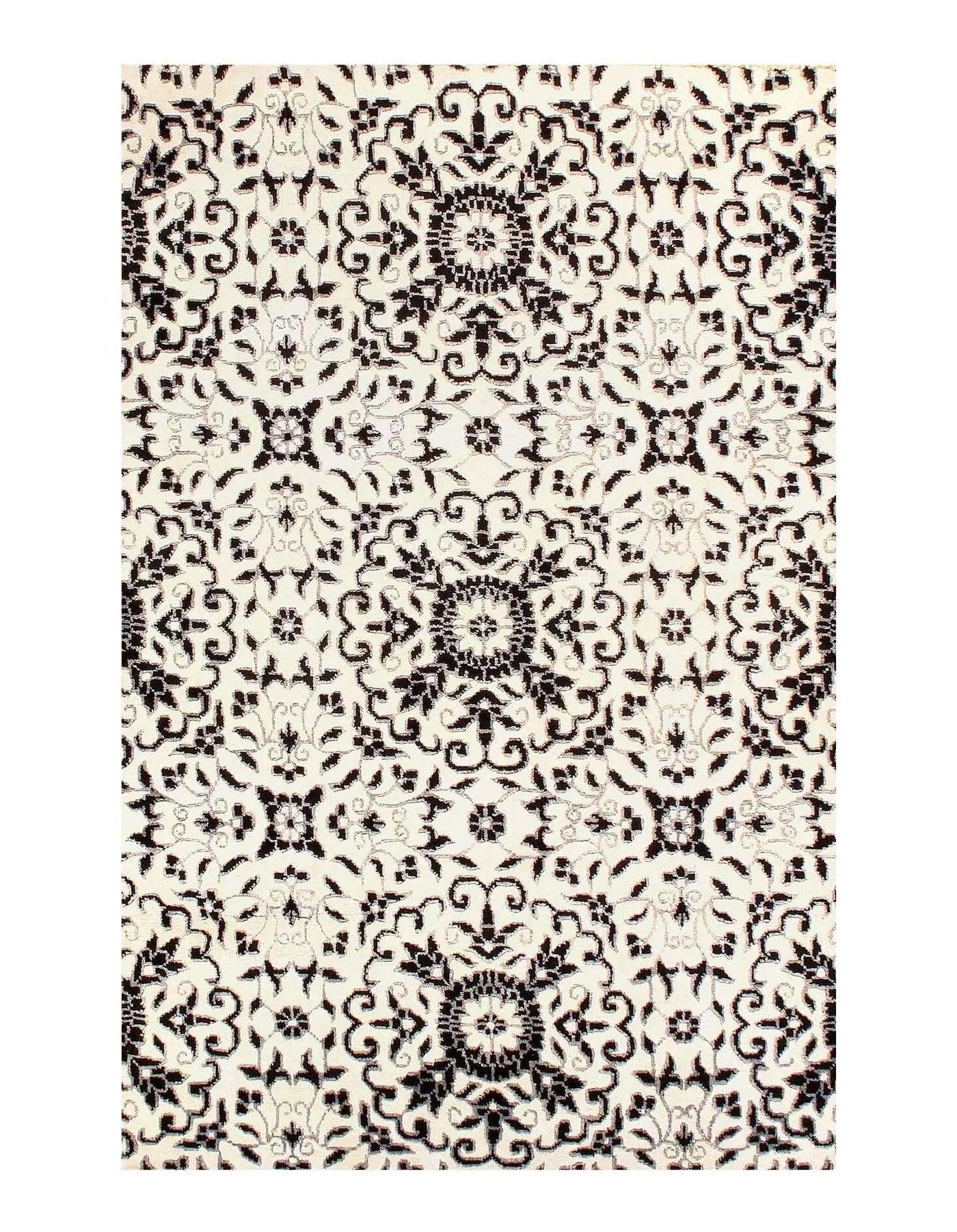 Canvello Black Modern V Silk Rug - 4'x6' - Canvello