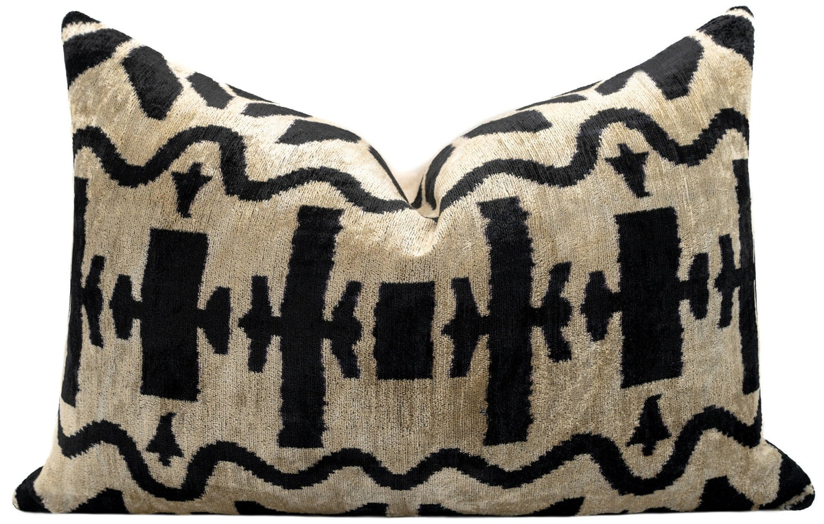 Canvello Black White Handmade 16x24 Silk Velvet Pillow, Organic Veg Dyed, Down Feather Filled
