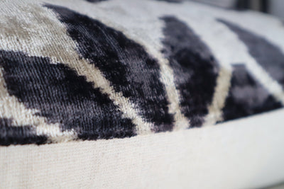 Canvello Black White Handmade 16x24 Silk Velvet Pillow, Organic Veg Dyed, Down/Feather Filled - Canvello