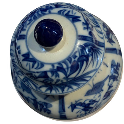 Canvello Blue and White Chinese Porcelain Ginger Jar With Flowers & Birds - Canvello