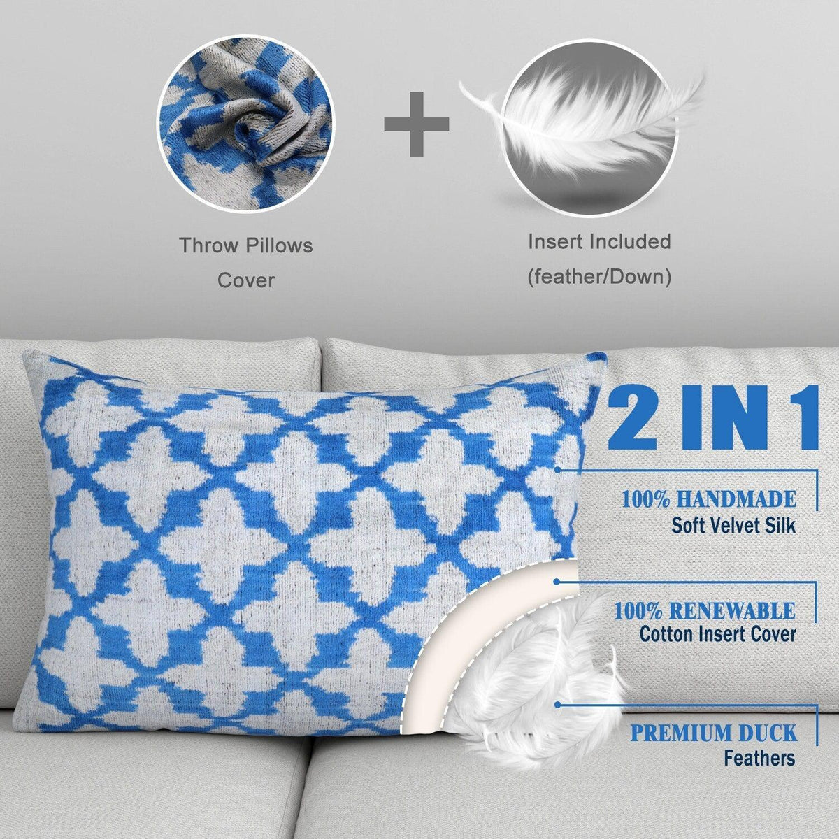 Canvello Blue And White Pillows For Couch - 16x24 in - Canvello