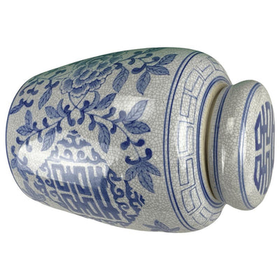 Canvello Blue and White Porcelain Flat Top Ginger Jar - 7'' X 10'' - Canvello