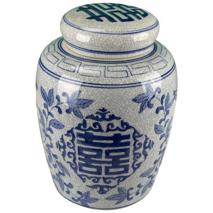 Canvello Blue and White Porcelain Flat Top Ginger Jar - 7'' X 10'' - Canvello