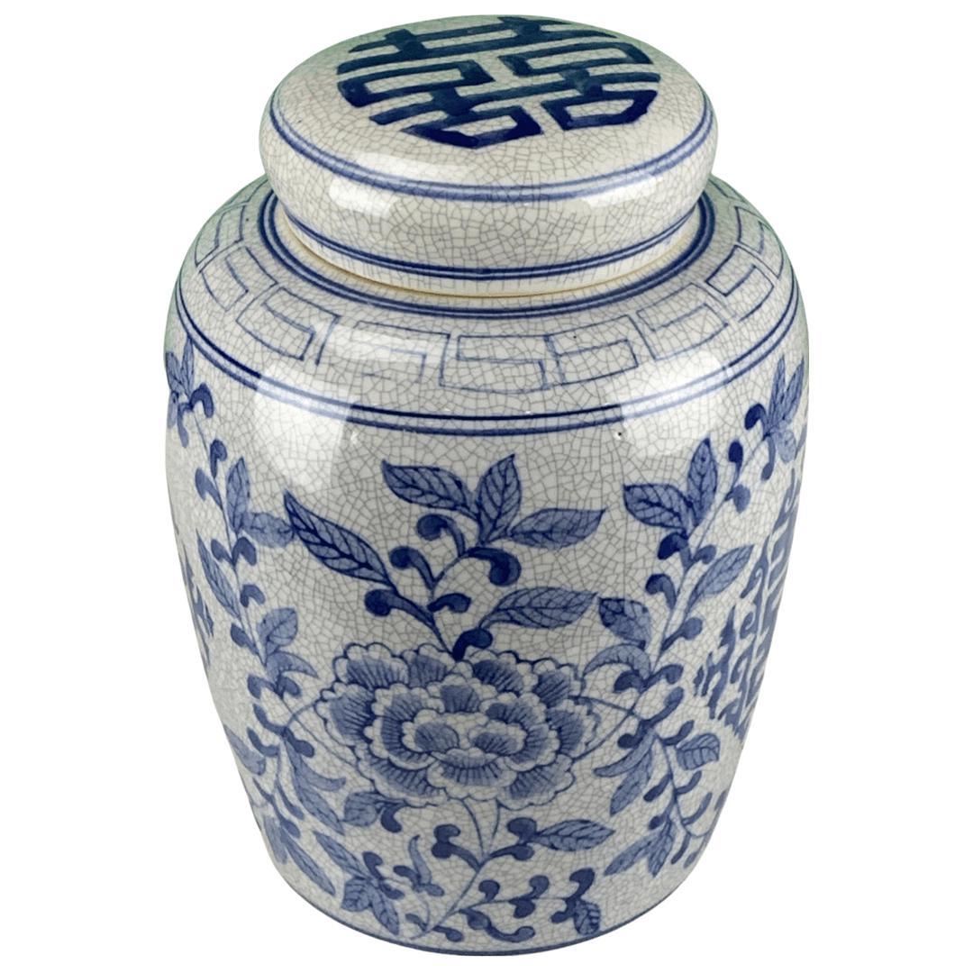 Canvello Blue and White Porcelain Flat Top Ginger Jar - 7'' X 10'' - Canvello