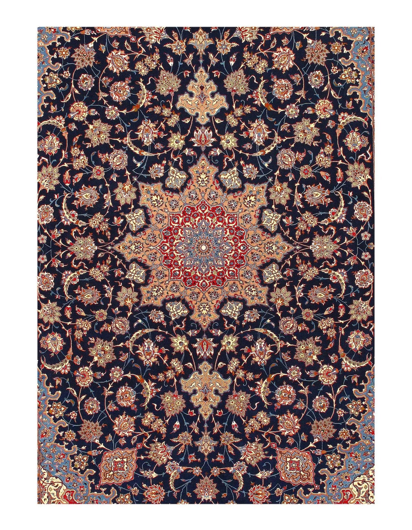 Canvello Blue Persian Silk & Wool Isfahan Rug - 7'9'' X 11'9''