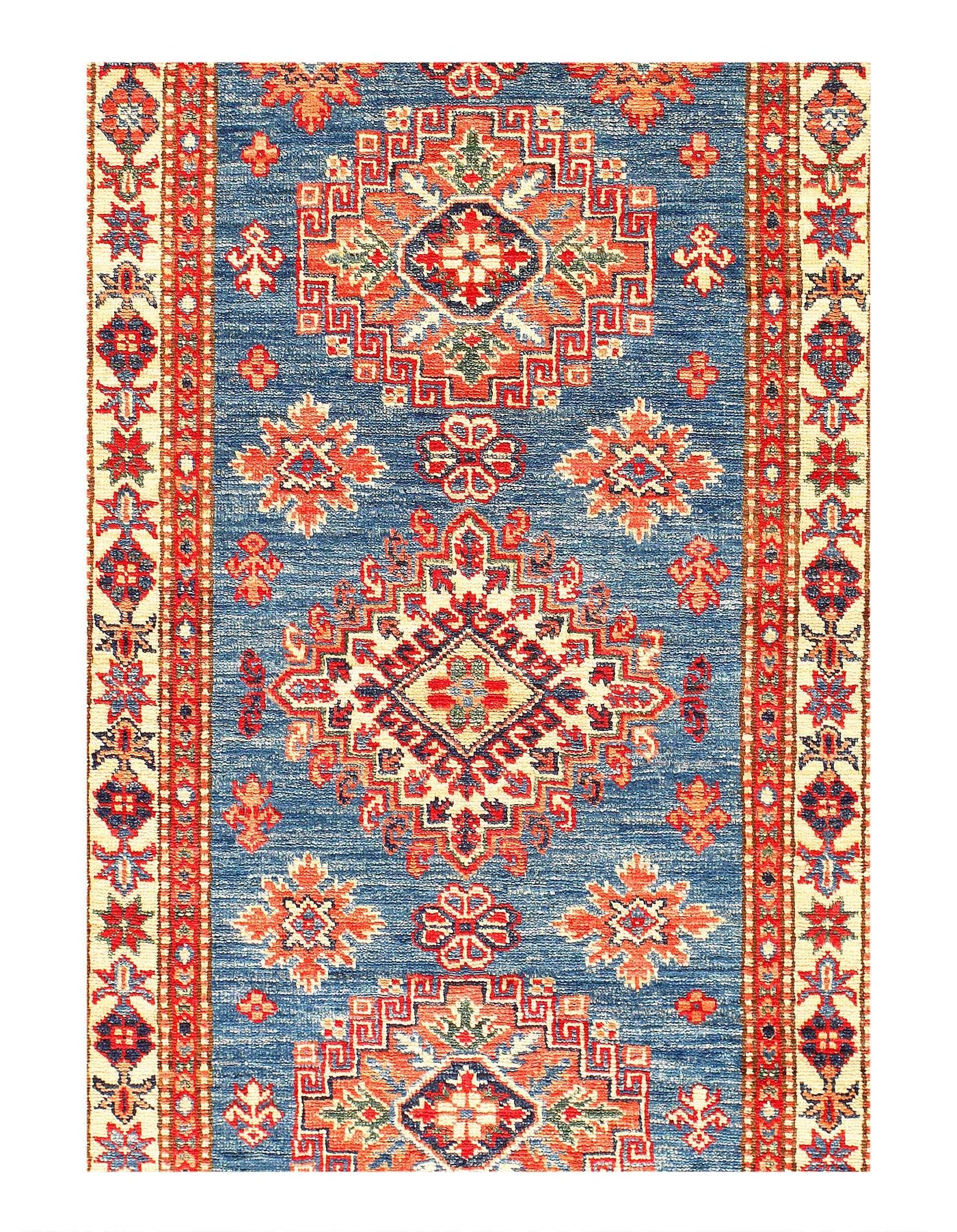 Canvello Blue Super Kazak Lamb's Wool Runner - 2'8" X 9'4" - Canvello