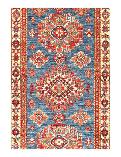 Canvello Blue Super Kazak Lamb's Wool Runner - 2'8" X 9'4" - Canvello