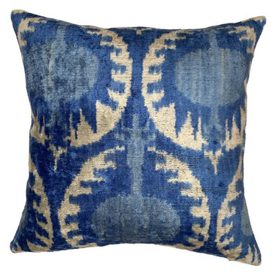 Canvello Blue Turkish Velvet Ikat Pillow - 16'' X 16''