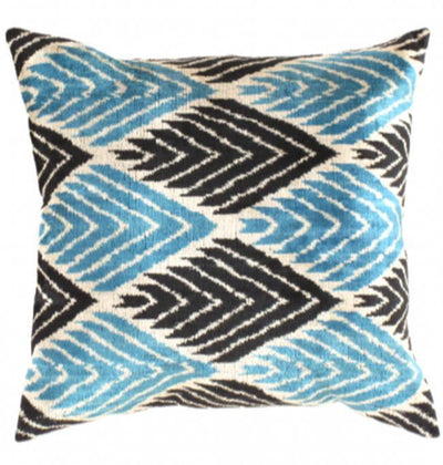 Canvello Blue Turkish Velvet IKAT Throw Pillow - 24'' X 24" - Canvello