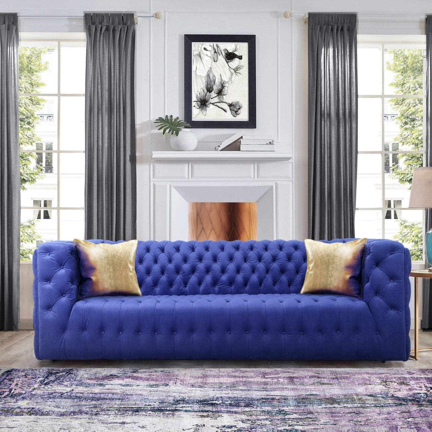 Canvello Blue Velvet Tufted Sofa