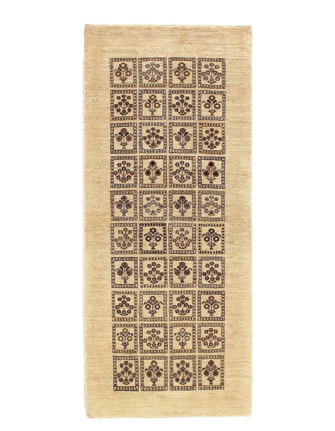 Canvello Brown Ivory Silkroad Gabbeh Runner - 3' X 7' - Canvello