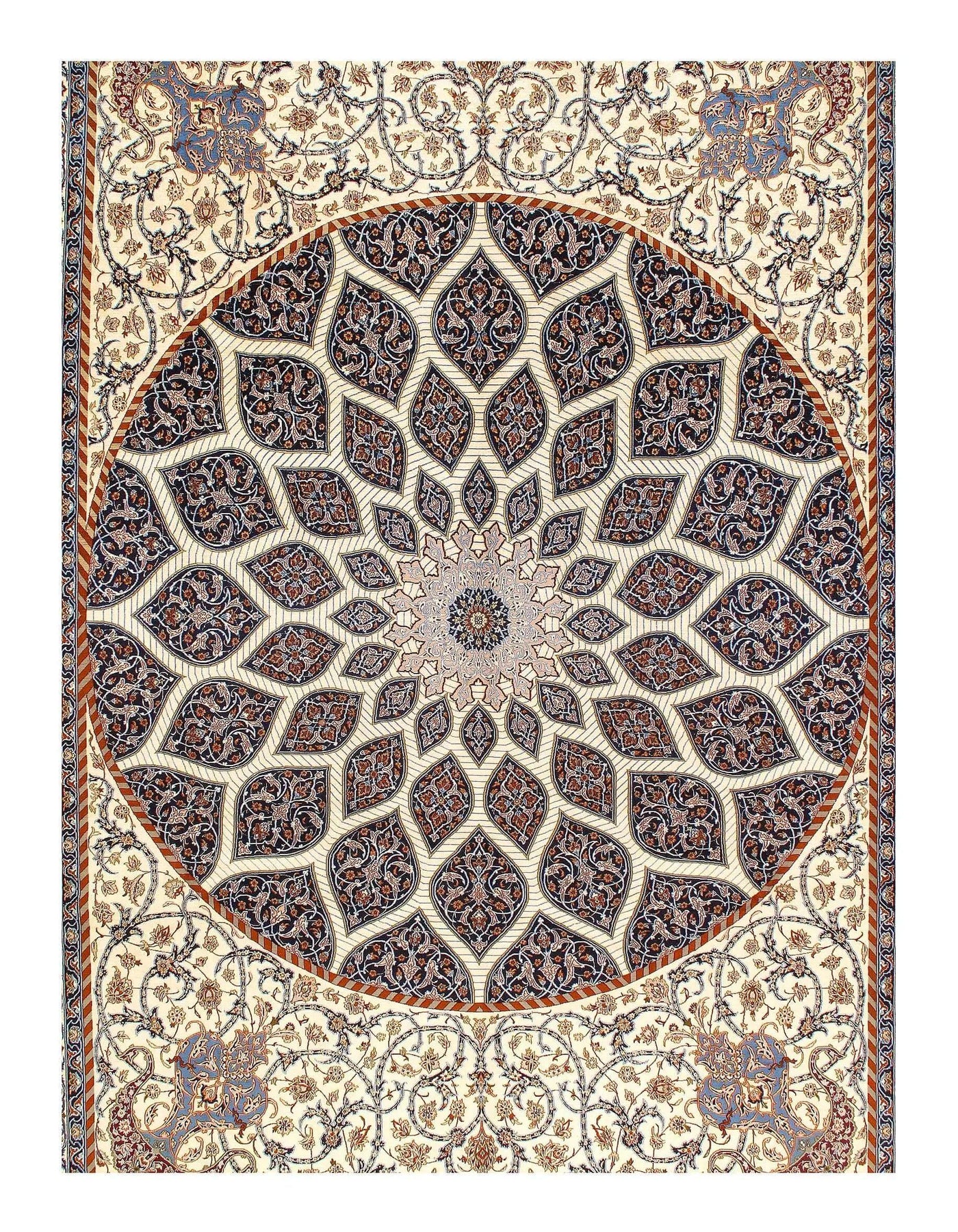 Brown Persian Isfahan wool & silk Rug - 9'11'' X 13'8''