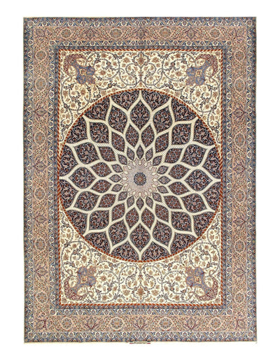 Canvello Brown Silkroad Isfahan wool & silk Rug - 9'11'' X 13'8'' - Canvello