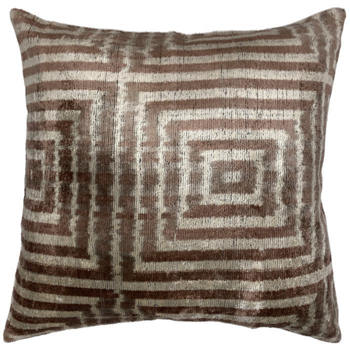 Canvello Brown Velvet Turkish Ikat Pillow - 16'' X 16'' - Canvello