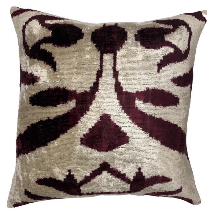 Canvello Brown Velvet Turkish Ikat Pillow - 16'' X 16'' - Canvello