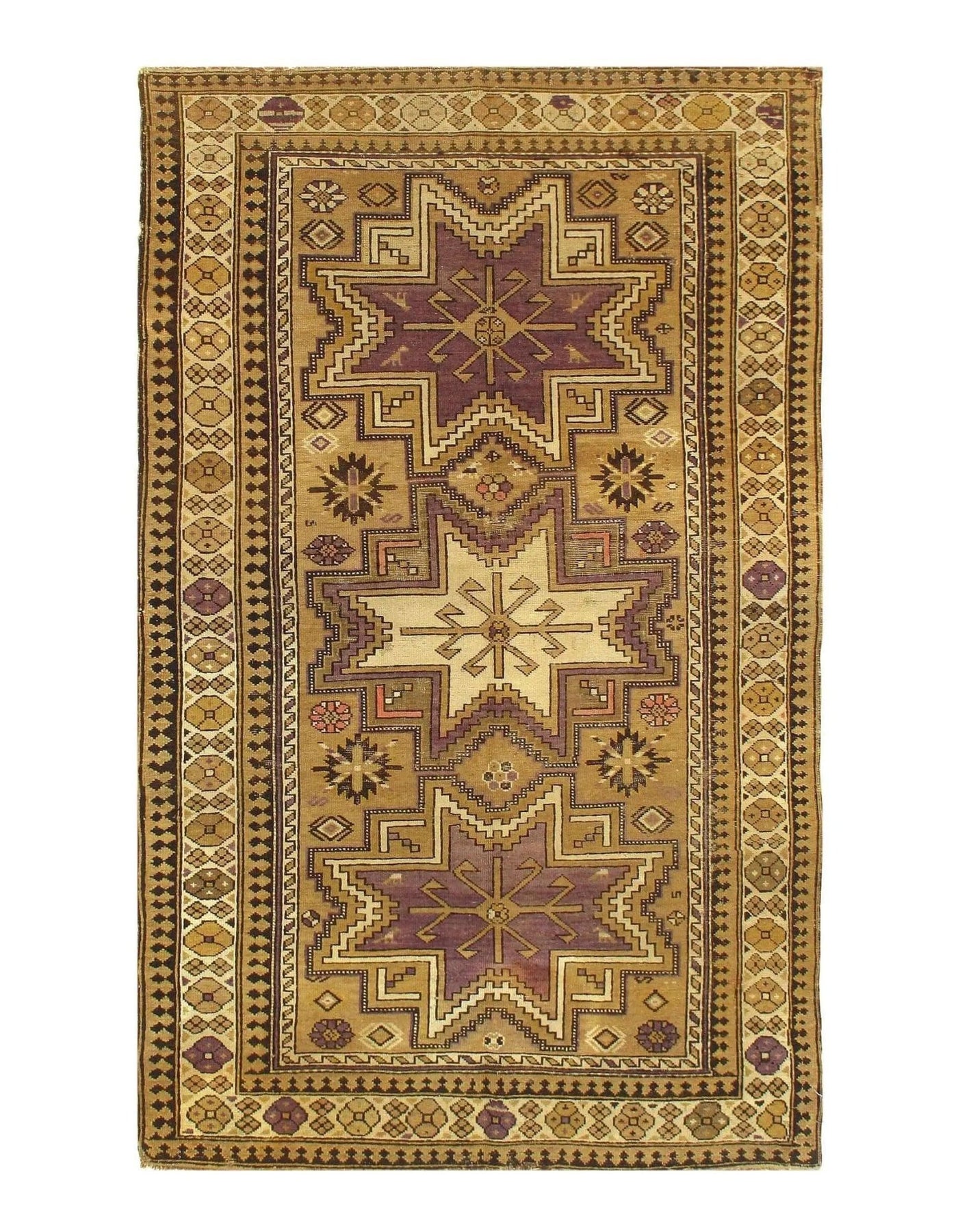 Canvello Camel Color Azarbaijan Antique Kazak Rug - 4'6'' X 6'9'' - Canvello