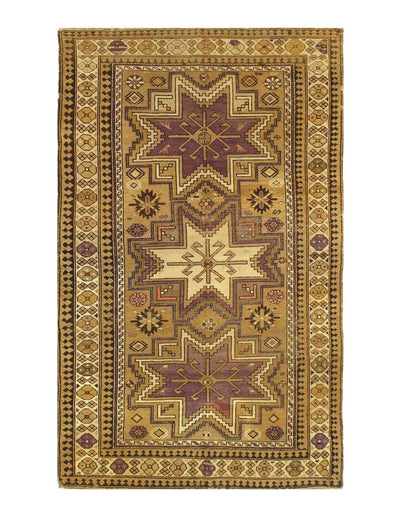 Canvello Camel Color Azarbaijan Antique Kazak Rug - 4'6'' X 6'9'' - Canvello