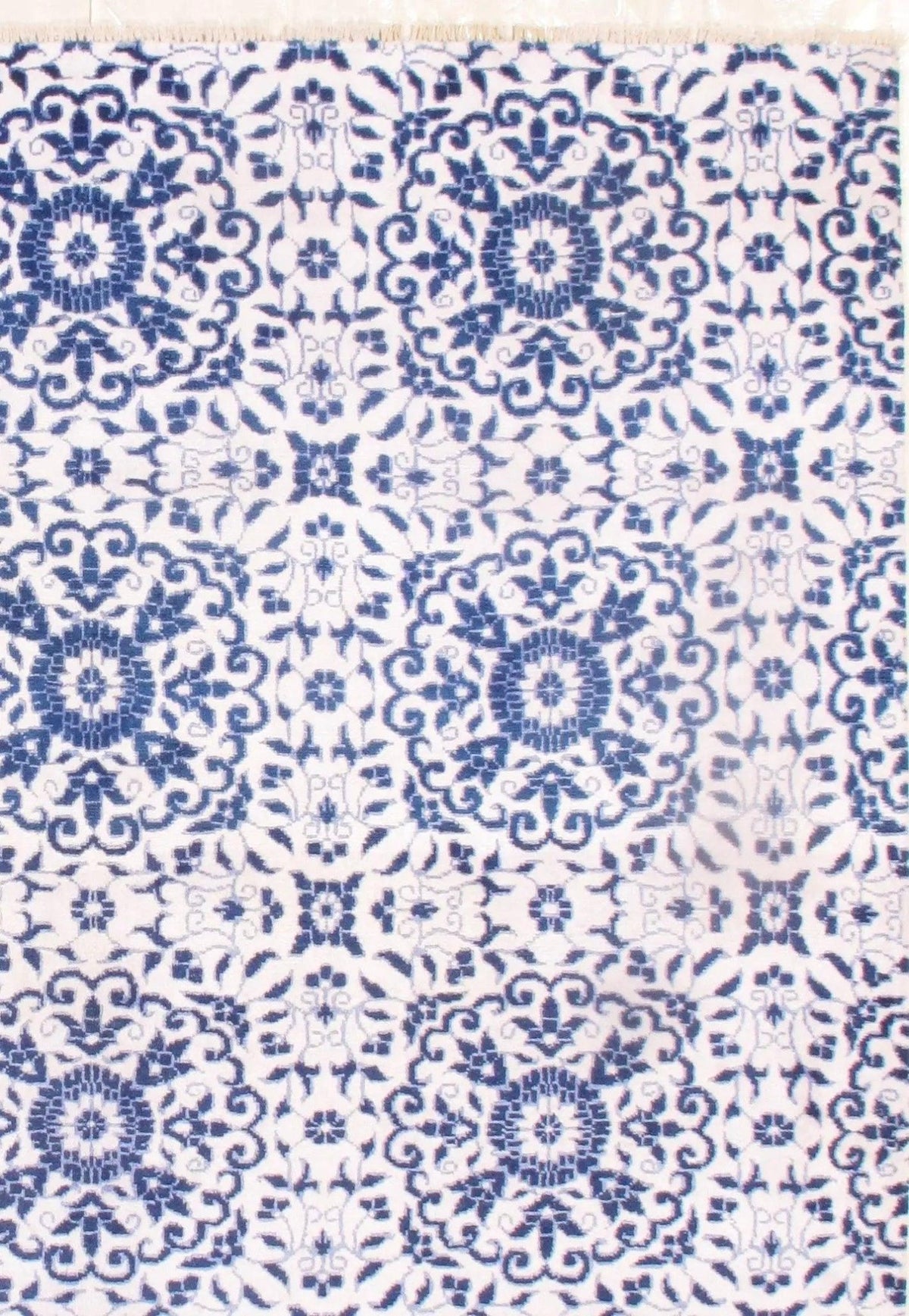 Canvello Canvello White Blue Modern Bambo Silk Rug - 8'x10'