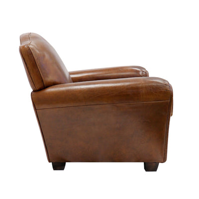 Canvello Canvello Wing Chair, Upholstered with Top Grain Genuine Leather, Brown - Canvello