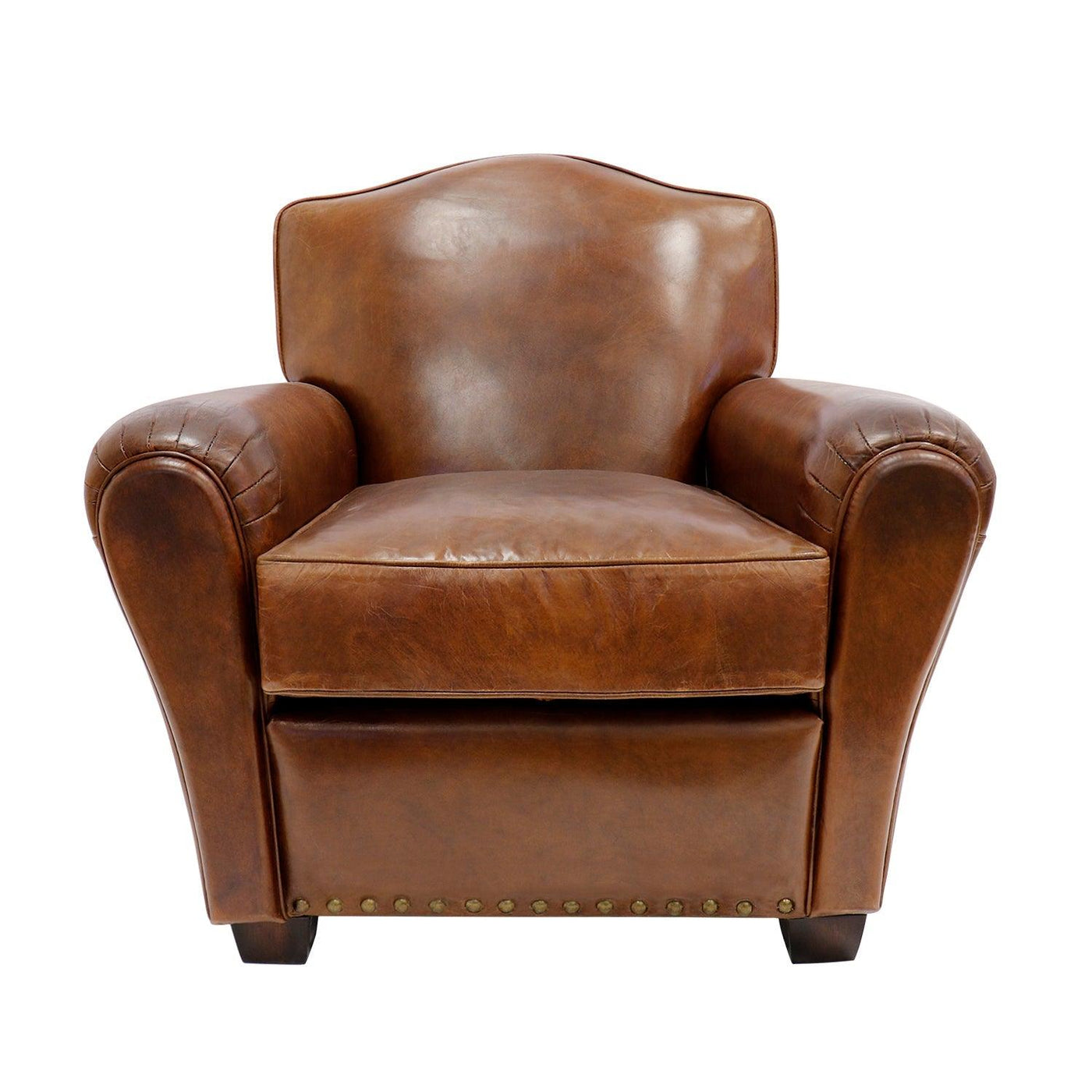 Canvello Canvello Wing Chair, Upholstered with Top Grain Genuine Leather, Brown - Canvello