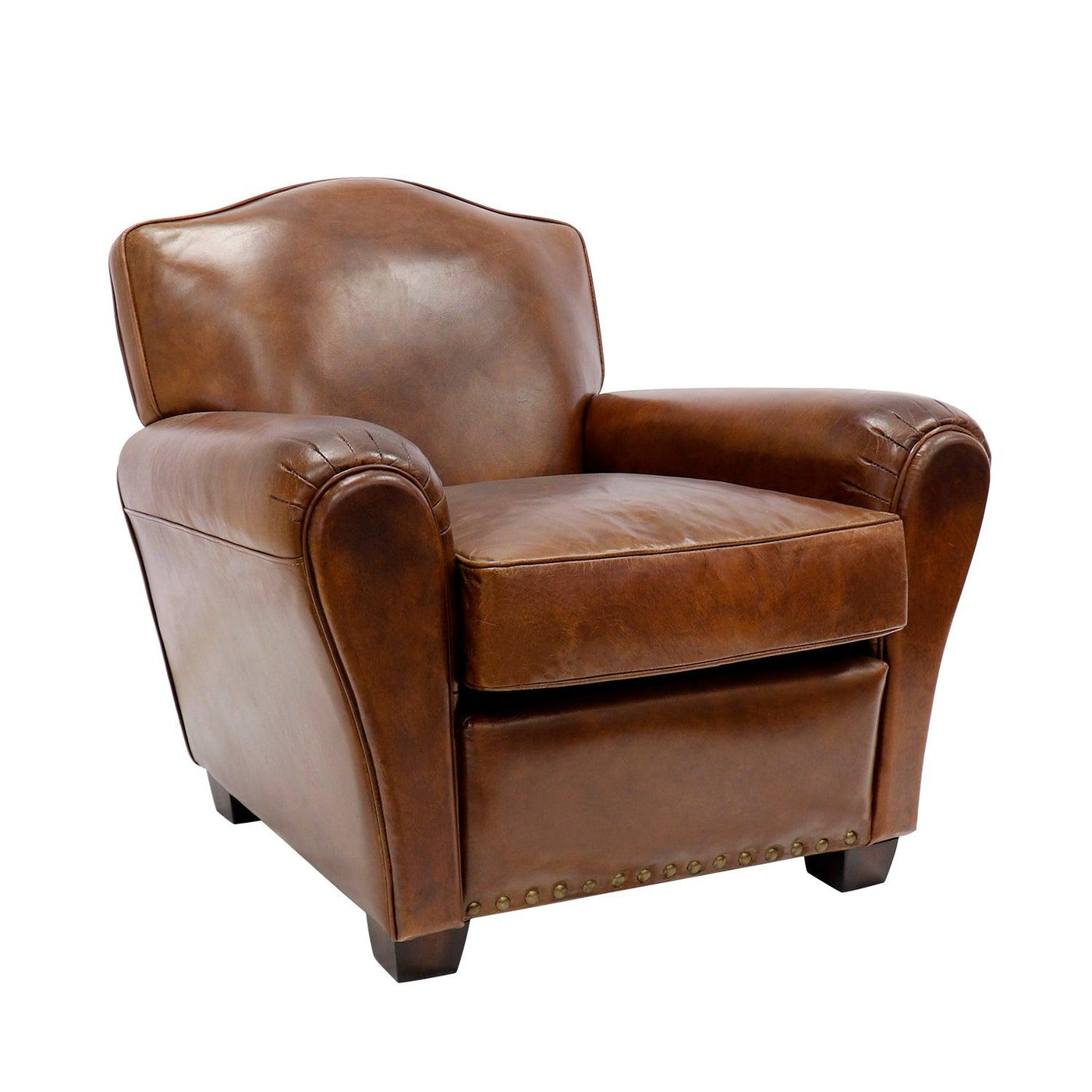 Canvello Wing Chair, Upholstered with Top Grain Genuine Leather, Brown