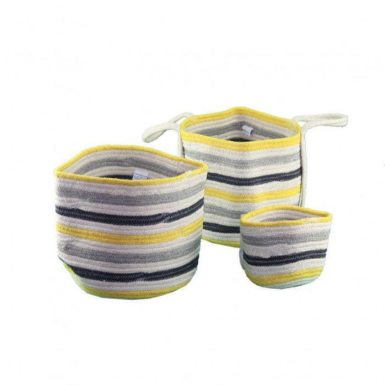 Canvello Canvello Yellow and Blue Striped Nested Basket Set (3pcs)