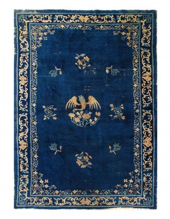 Canvello Chinese Art Deco Antique Navy Blue Rug - 6'2'' X 8'9''