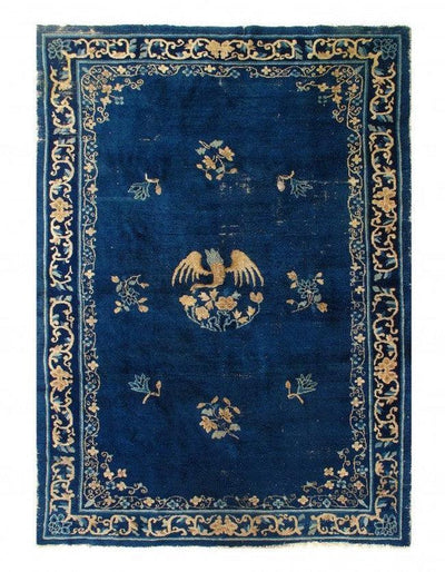 Canvello Chinese Art Deco Antique Navy Blue Rug - 6'2'' X 8'9''