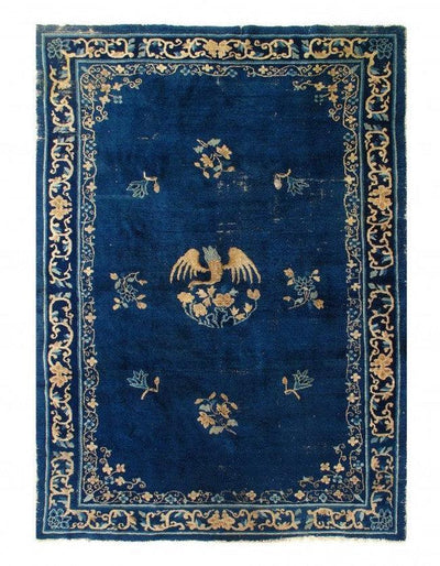 Canvello Chinese Art Deco Antique Navy Blue Rug - 6'2'' X 8'9'' - Canvello