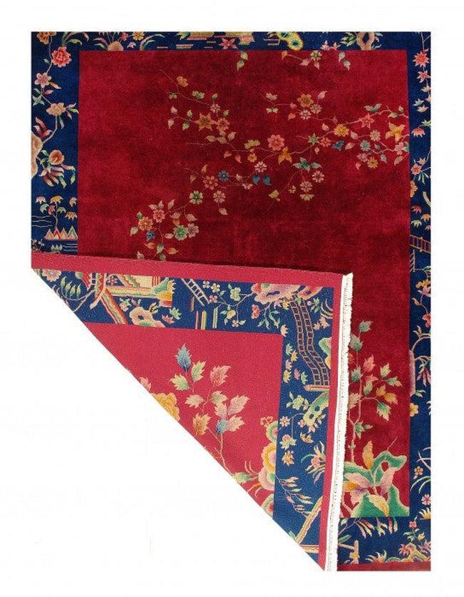 Canvello Chinese Art Deco Antique Red Rugs - 8'9'' X 11'3''