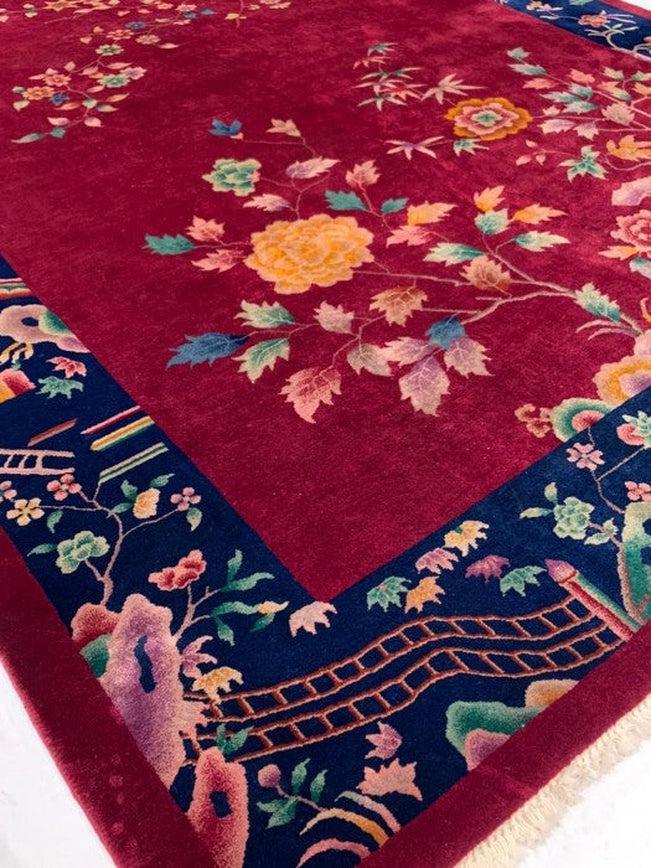 Canvello Chinese Art Deco Antique Red Rugs - 8'9'' X 11'3''