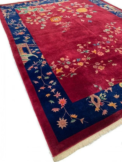 Canvello Chinese Art Deco Antique Red Rugs - 8'9'' X 11'3'' - Canvello