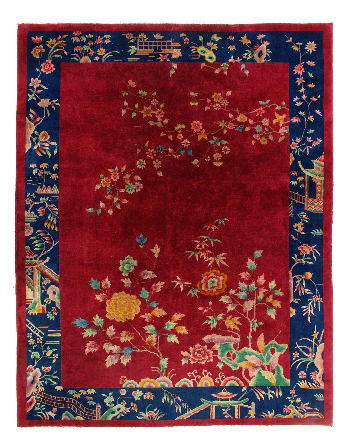 Canvello Chinese Art Deco Antique Red Rugs - 8'9'' X 11'3''